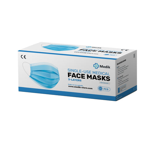 Pack of 50x BLUE MEDICAL Face Mask with CE Mark 3 ply